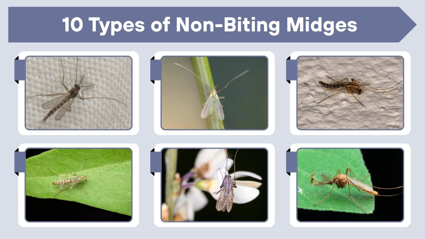 10 Types of Non-Biting Midges: Identification with Pictures